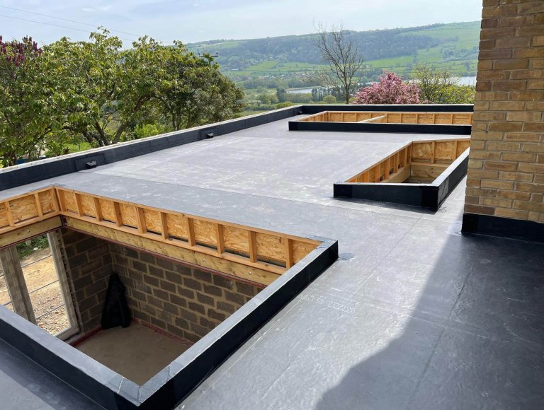 Epdm flat roof in progress in chew magna